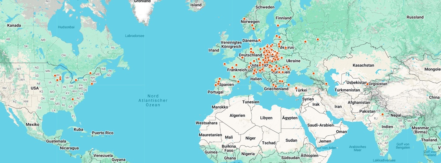 Karte der Green Sort Sortierlinien-Installationen in Europa, Nordamerika und Asien
