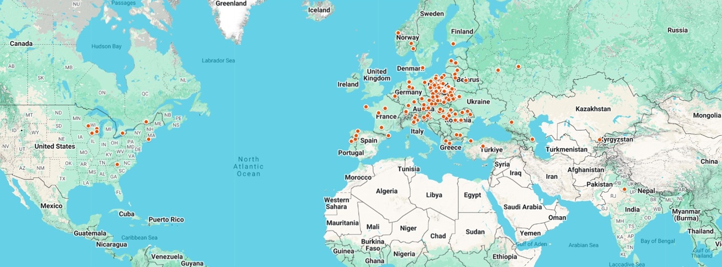 Map of Green Sort sorting line installations in Europe, North America and Asia